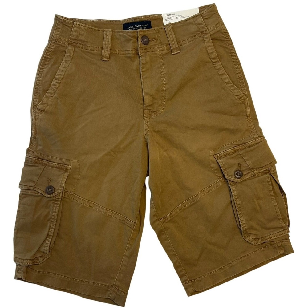 American Eagle Cargo Shorts Mens 26 Extreme Flex Longer Length Brown Khaki
